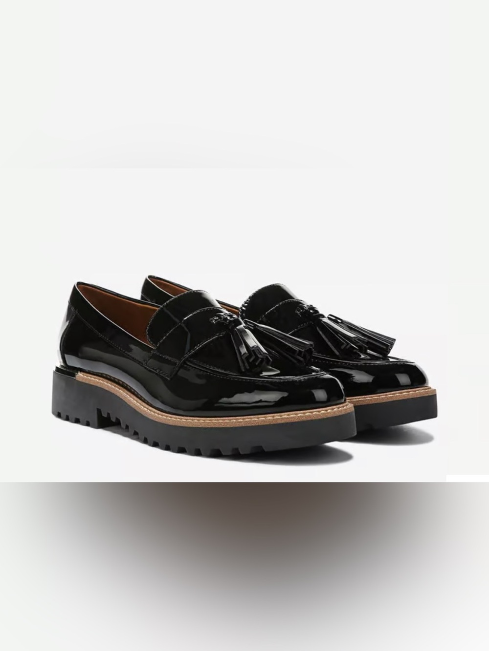 NWOT Franco Sarto Carolynn Patent Tassel Lug Loafers - Black Size 6